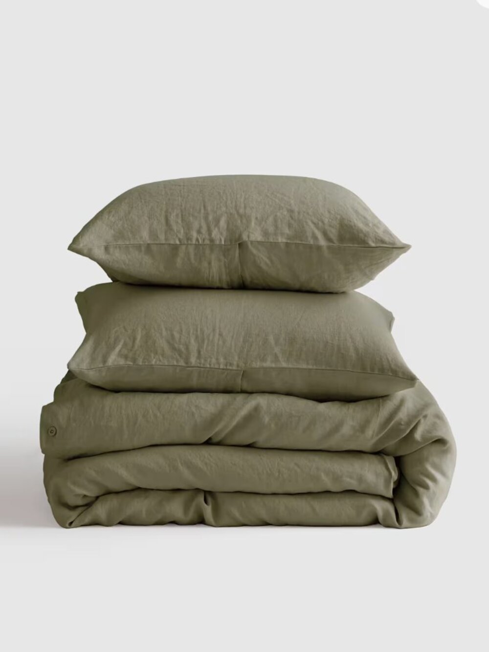 Quince European Linen Duvet Cover Set, Queen / Full in Willowleaf/Green (flaw) - Picture 2 of 9